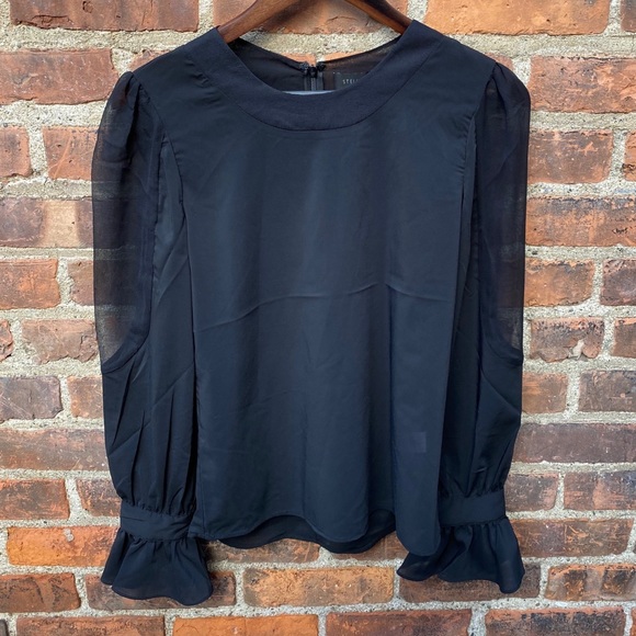 Stella & Jamie Silk Contrast & Puff Sleeve Blouse - Picture 2 of 8